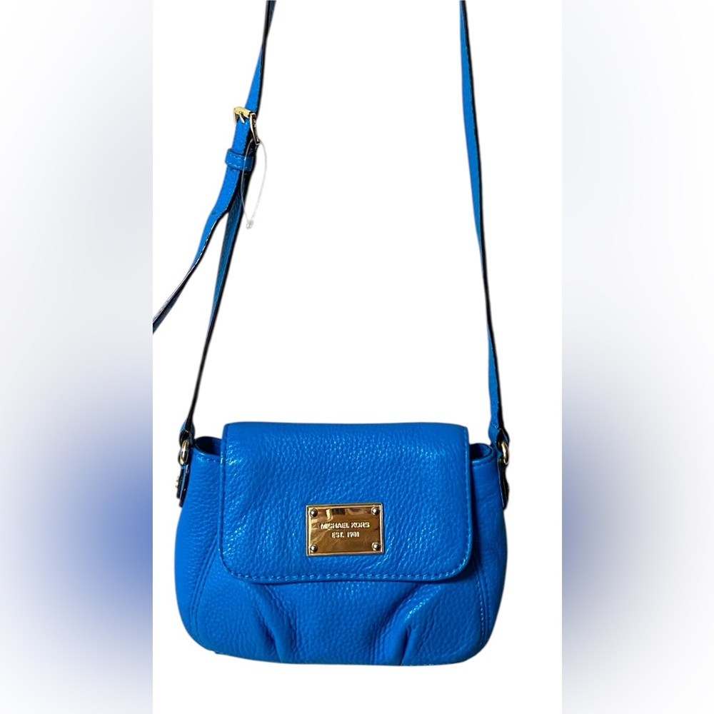 Michael Kors Statement Blue Leather Crossbody Bag EUC!